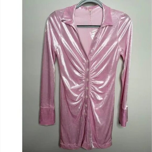 Free People Shayla Velvet Fitted Stretch Pink Mini Dress Size S NEW JB - Picture 6 of 7